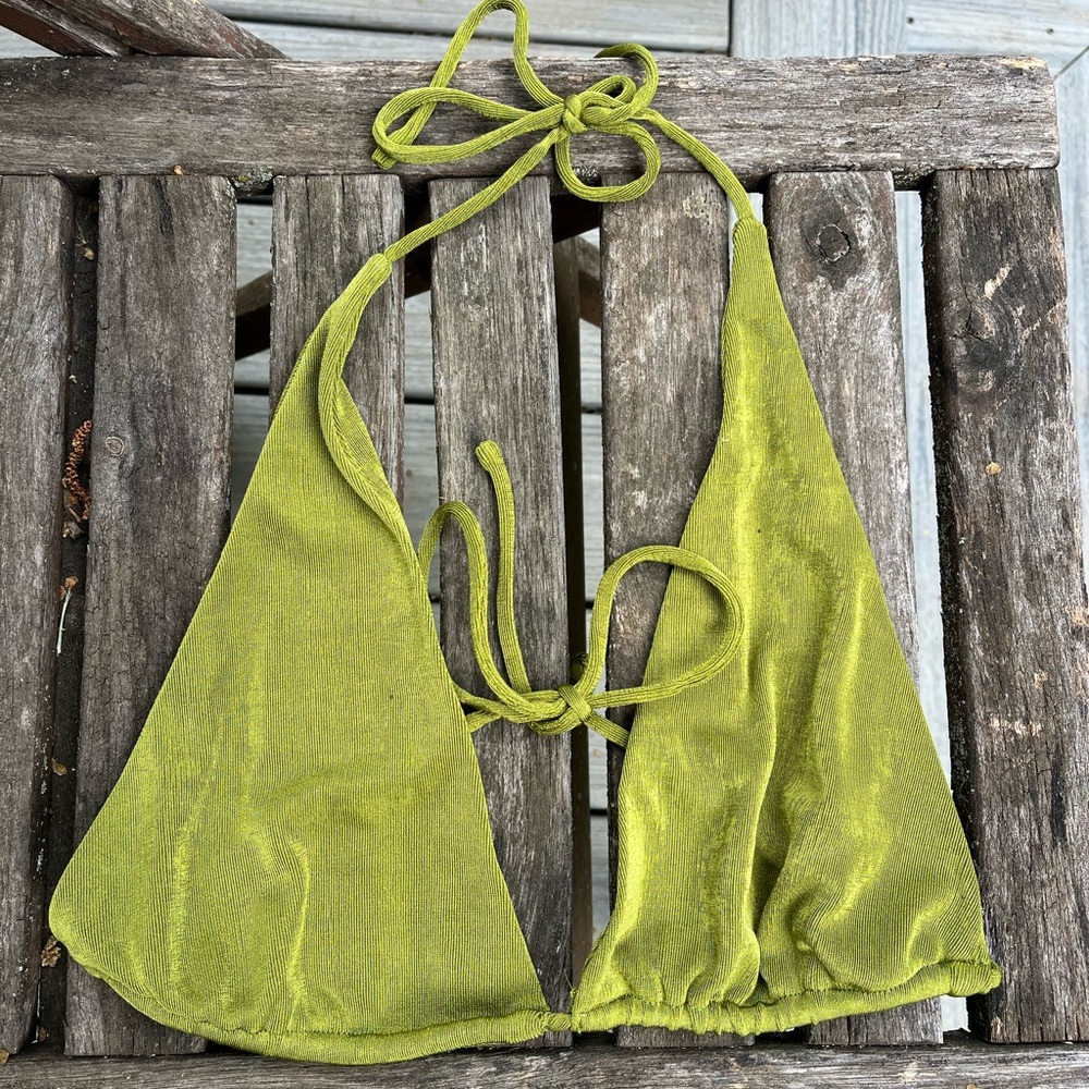 Princess Polly Olive Green Shimmery Triangle Bikini Top